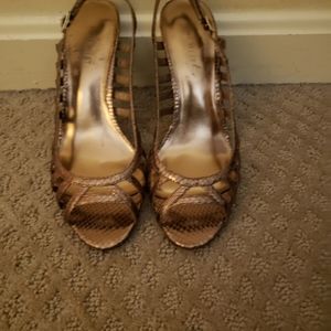 Nine West Sandals Heel Slingback Metallic Gold